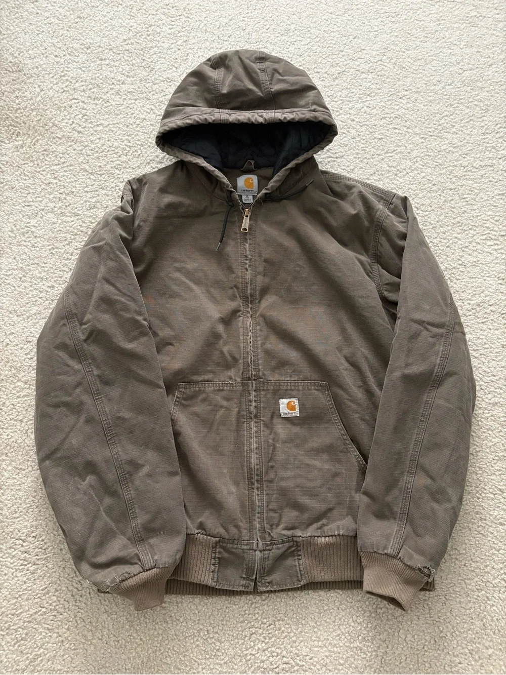 Carhartt Men’s Brown Hooded Work Jacket Men’s XL Ripstop
